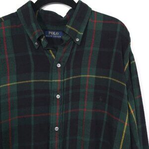 POLO RALPH LAUREN Men's Shirt XLT Tall Flannel Plaid Green Cotton Button Down